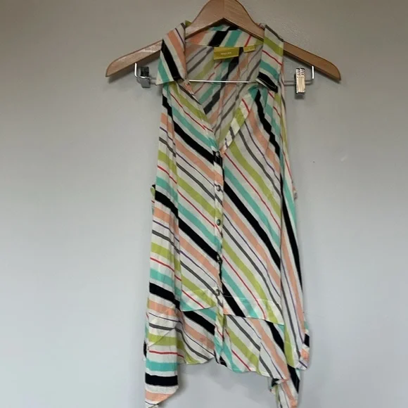 maeve anthropologie striped swing sleeveless button down blouse - Picture 5 of 8